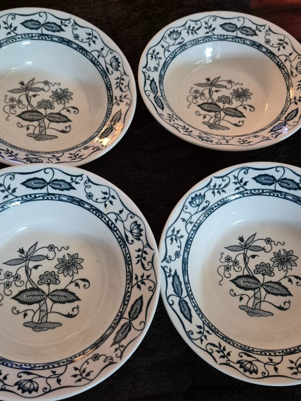 4 Vintage Cavalier Ironstone 6 1/2" Bowls Blue Onion Royal China USA Floral EC